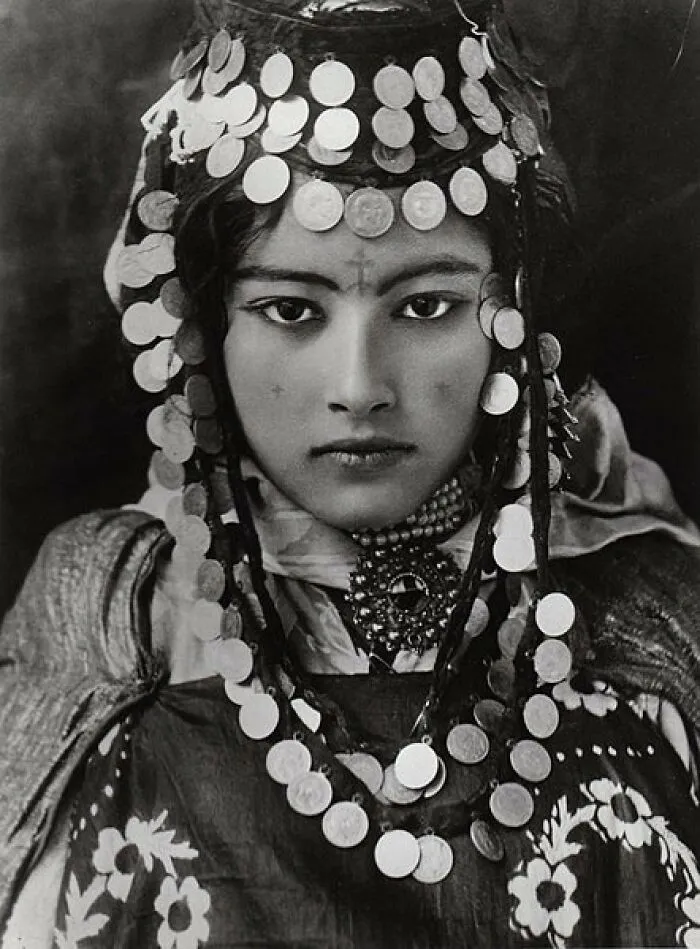 A Young Berber Girl With Her Traditional Regalia, From The Ouled Nail Tribe,  Algeria, North Africa. Photography By Lehnert-Landrock, 1905