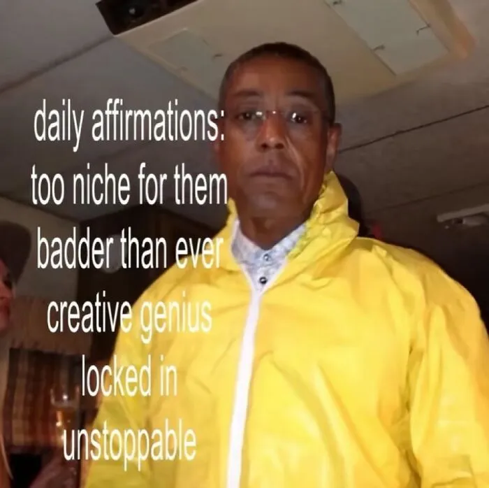Man in a yellow jacket with funny meme text for a chuckle.