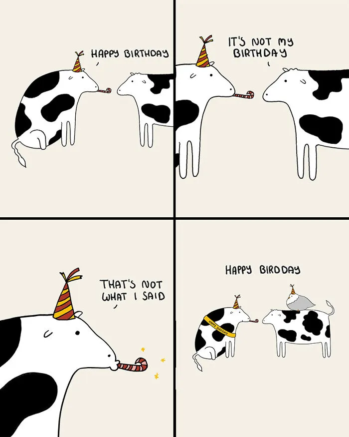 29 Relatable, Silly, And A Little Unhinged Illustrations Of Cows, Created By This Artist