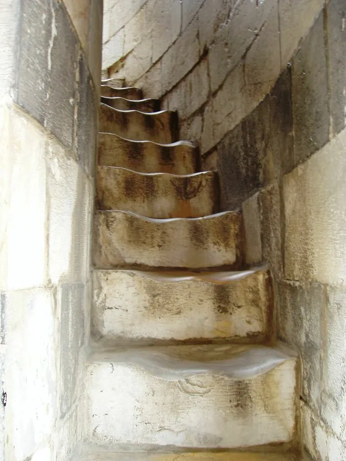 The Marble Steps Of The Leaning Tower Of Pisa, Well-Worn After Centuries Of Use