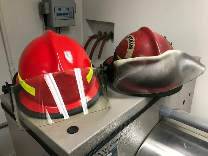 My Dad’s Old Fire Helmet Beside His New One
