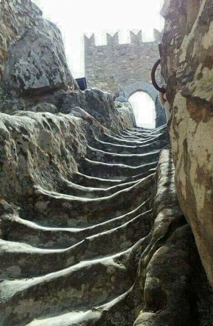 Stairs Worn Down By A Million Footsteps Over A Thousand Years At Sperlinga Castle, Sicily