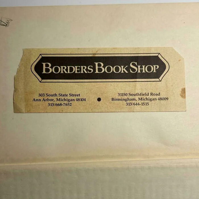 Vintage Borders Book Shop bookmark with address and contact details, found by book lovers.