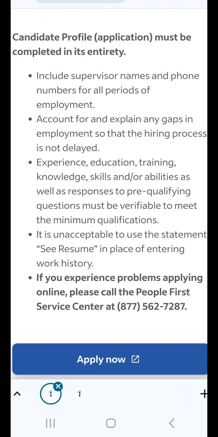 Candidate profile requirements include detailed employment history verification and addressing gaps in job applications.