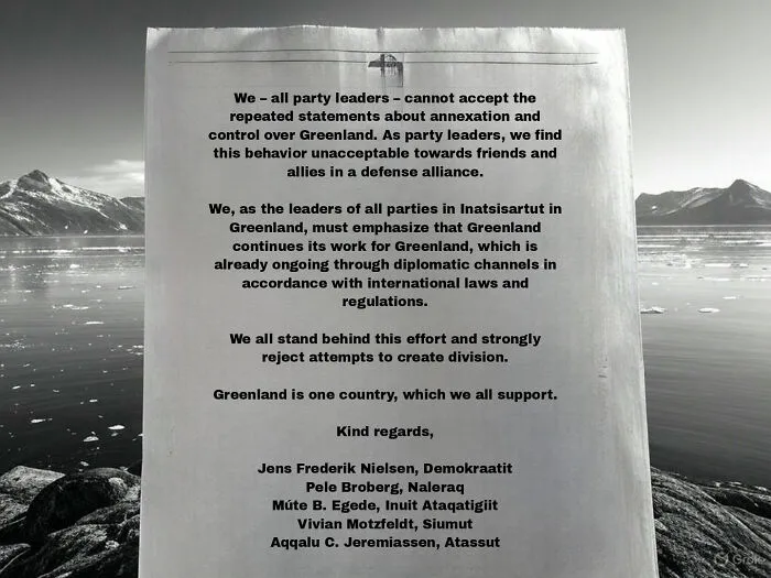 To Claim Greenland Wants To Be Part Of USA: Press Release From All Five Greenlandic Party Leaders Strongly Condemns Trump's Statements On Annexing Greenland