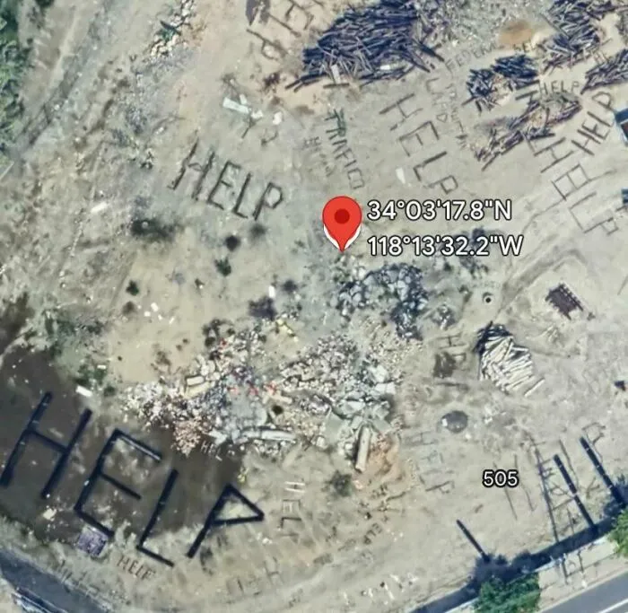 Disturbing Message Spotted On Google Earth Near Cesar Chavez Ave In La: ‘Help,’ ‘Trafico,’ ‘Lapd,’ And ‘Federal’ Written In Debris