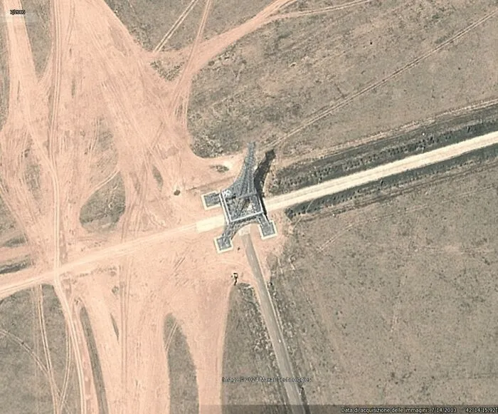 I Found The Eiffel Tower And Fake Cities And Fake Highways In A Military Base In The Chinese Desert With Tanks Artillery And Planes ( 42°14'11.32"N 112°44'24.22"E)