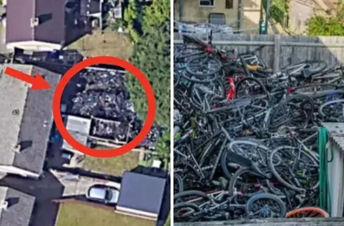 Is Your Bike In Here? Neighbour From Hell Is Arrested After 500 'Stolen' Bikes Are Discovered In His Back Garden In Pile So Big That It Is Visible From Google Earth