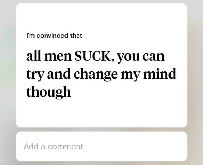 Text post showing a toxic statement about men, illustrating nice girls being as toxic as nice guys debate.
