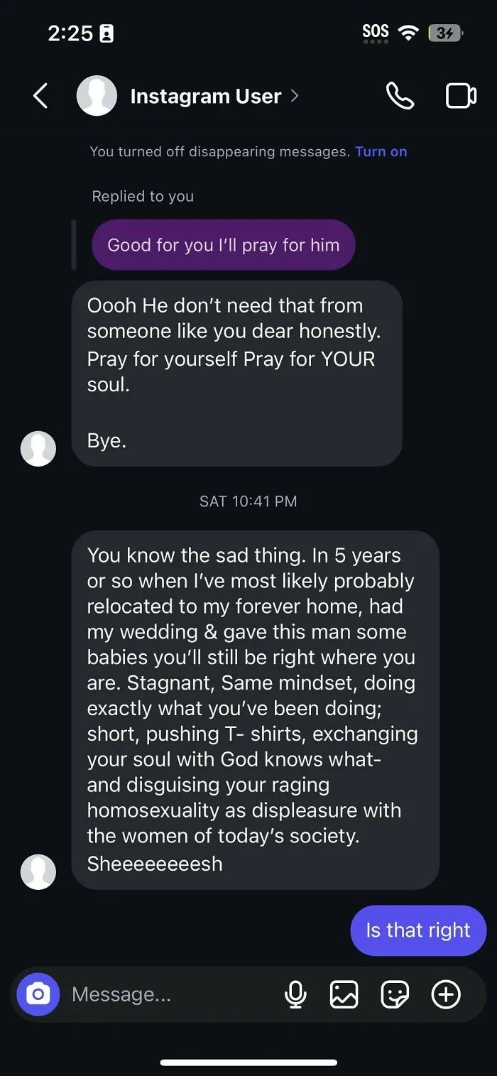 Screenshot of toxic Instagram messages illustrating how nice girls can be as toxic as nice guys in online conversations.