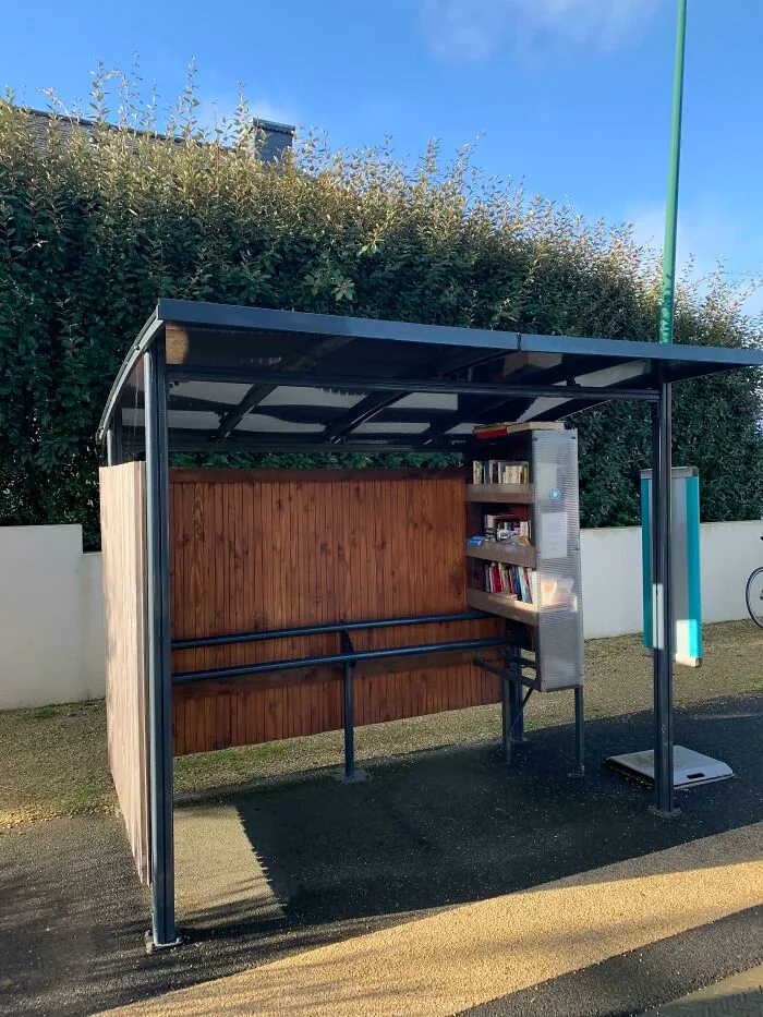 Bus Stop With A Little Library In Brittany, France