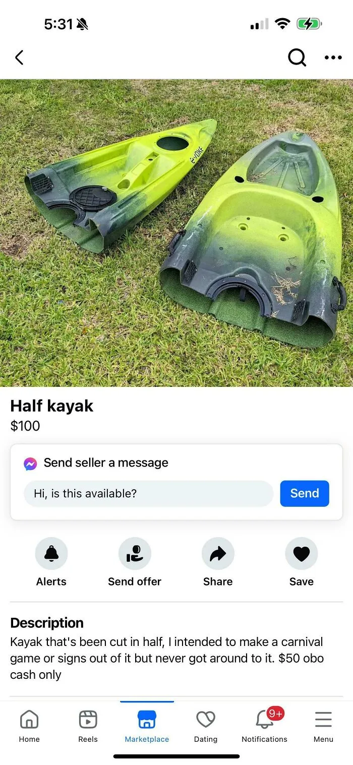 Cut In Half Kayak With No Functionality…
