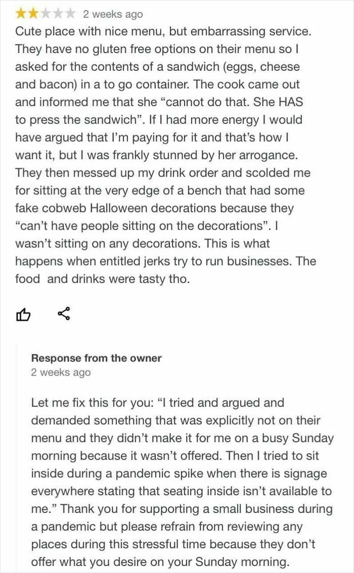 A Very Annoying Customer Left An Annoying Review At My Store And This Was The Response From My Owner