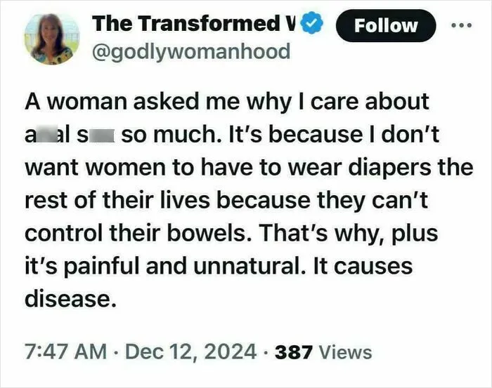 Tweet discussing controversial opinions on women's health and choices, leading to heated responses.