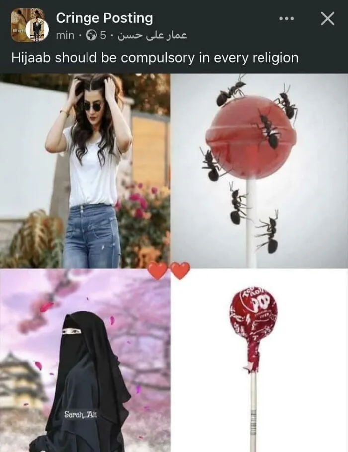 Two women with differing dress styles compared to lollipops with and without ants, addressing gender stereotypes.