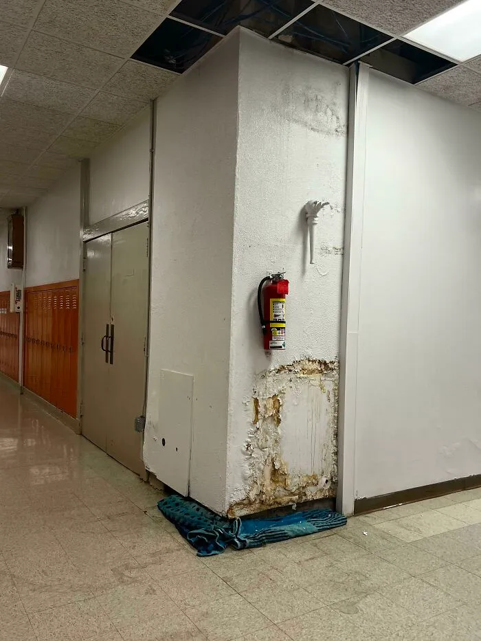 Our School Spent 1.3 Million On New Turf For A 2-8 Team… But I Get To Deal With This Every Time It Rains Because They Can’t Afford To Fix The Roof