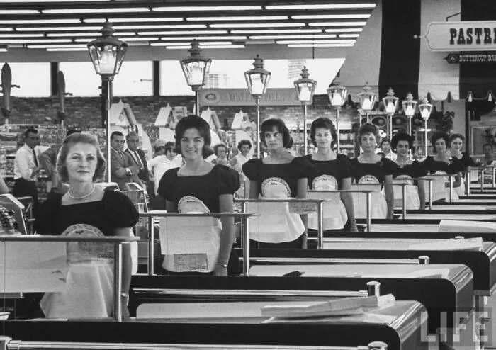 Army Of Cashiers Ready At Grand Opening Of A Piggly Wiggly Supermarket In Encino, Ca. (1962)