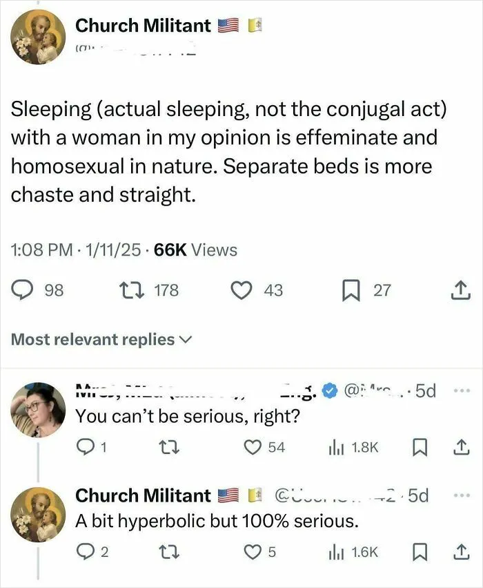 Tweet questioning traditional views on gender roles and sleeping arrangements sparks heated discussion online.