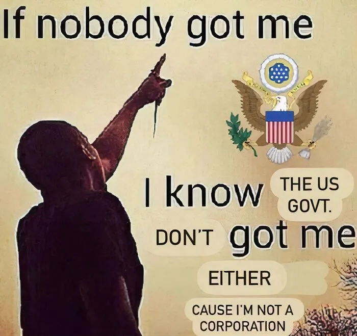 Silhouette pointing to the sky with US government seal, highlighting lack of support; wholesome and important message.