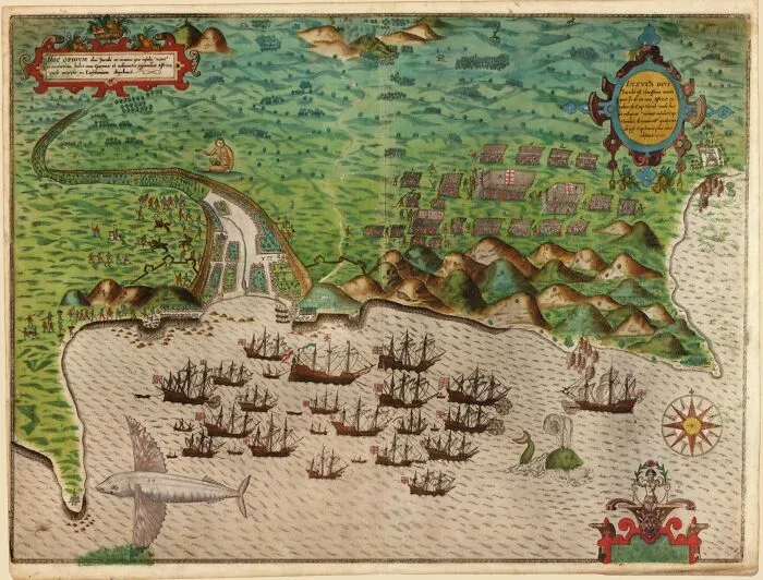 Map And Views Illustrating Sir Francis Drake's West Indian Voyage, Santiago, 1586