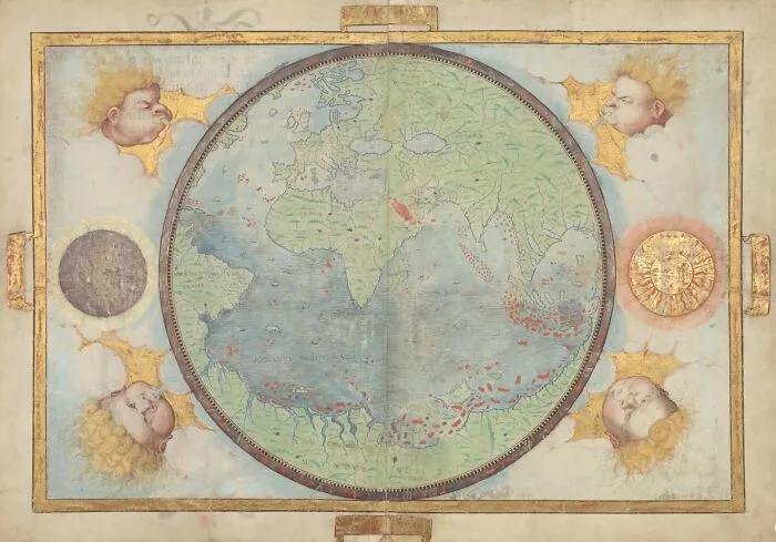 Nautical Atlas Of The World, Circular World Map Of The Portuguese Hemisphere, 1519