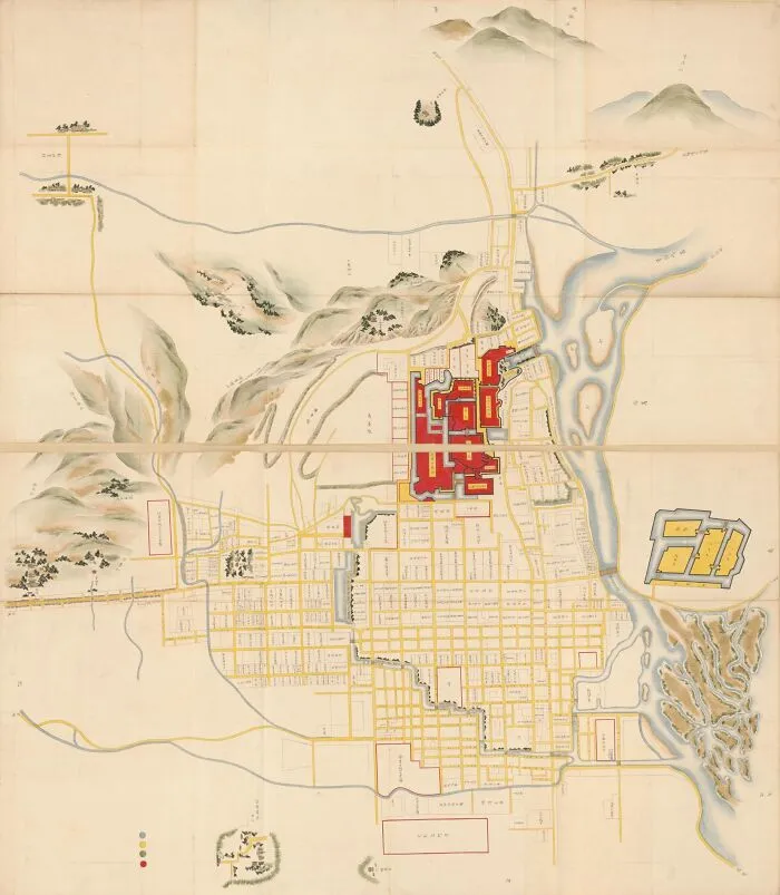 Cadastral Map Showing Landownership In Fushimi, Kyoto, Japan, 1595