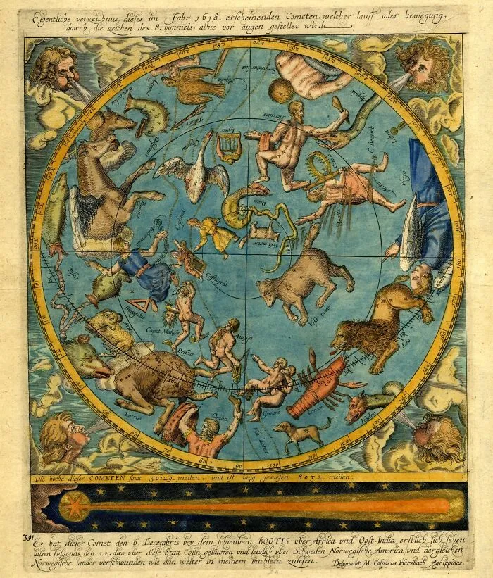 A Map Of The Celestial Globe With Comet, 1618