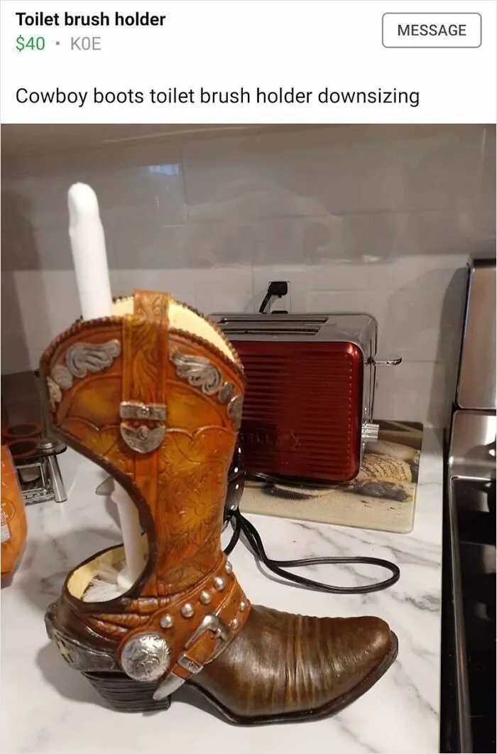 Cowboy Boot Toilet Brush Holder (Need I Say More)