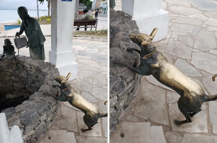 This Dog Statue Is Worn Down From Being Petted So Much