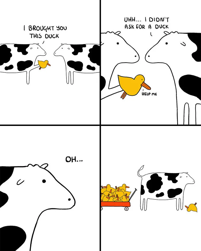 29 Relatable, Silly, And A Little Unhinged Illustrations Of Cows, Created By This Artist