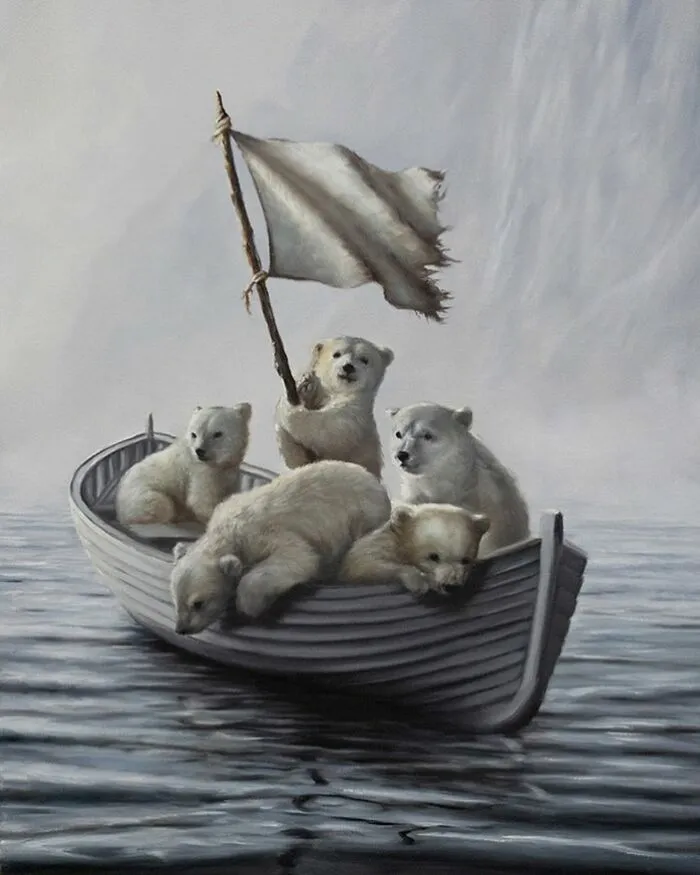 Artist’s 44 Thought-Provoking Paintings Where Animals Interact With The World As Humans