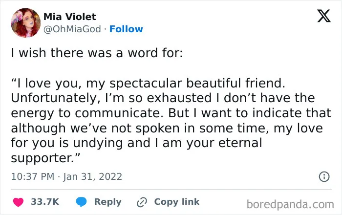Text meme expressing exhaustion and love from a funny women's humor page.