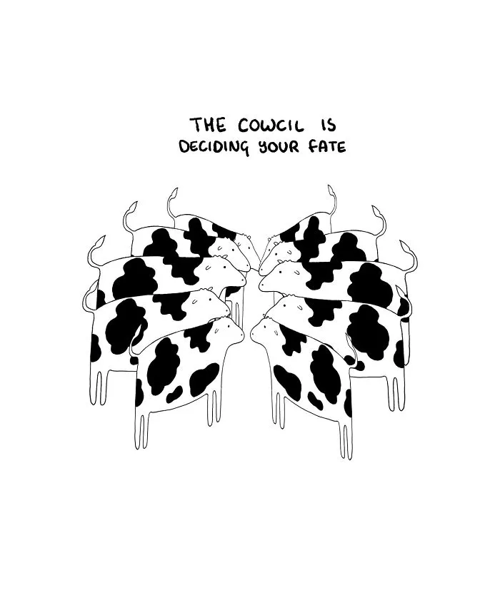 29 Relatable, Silly, And A Little Unhinged Illustrations Of Cows, Created By This Artist