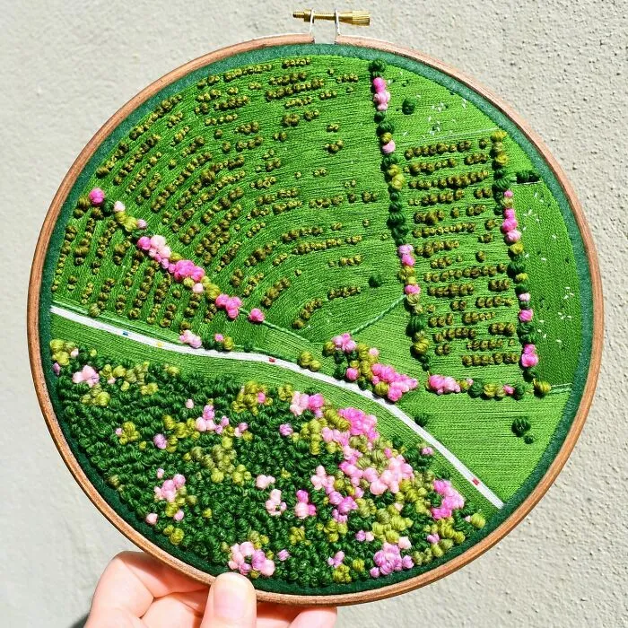 This Artist Embroiders Unbelievably Detailed Aerial Views Of Landscapes (47 Pics)