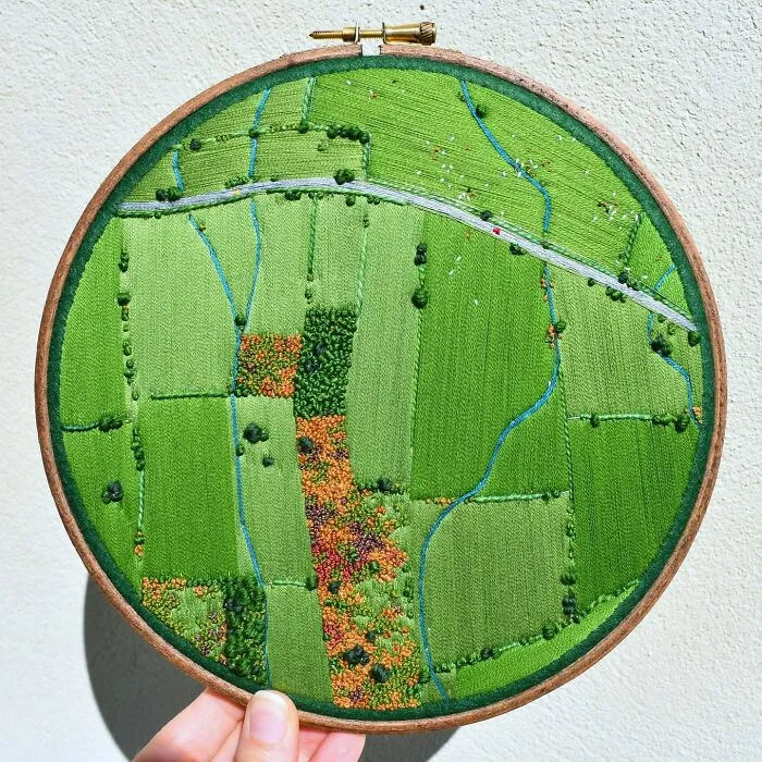 This Artist Embroiders Unbelievably Detailed Aerial Views Of Landscapes (47 Pics)