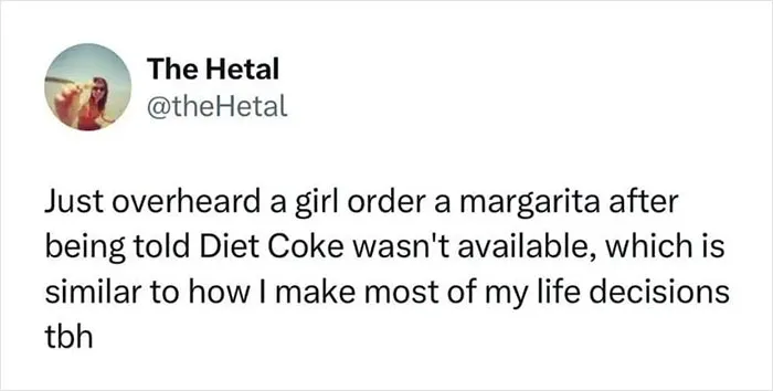 Funny meme about impulsive life decisions, featuring a girl choosing a margarita over soda.