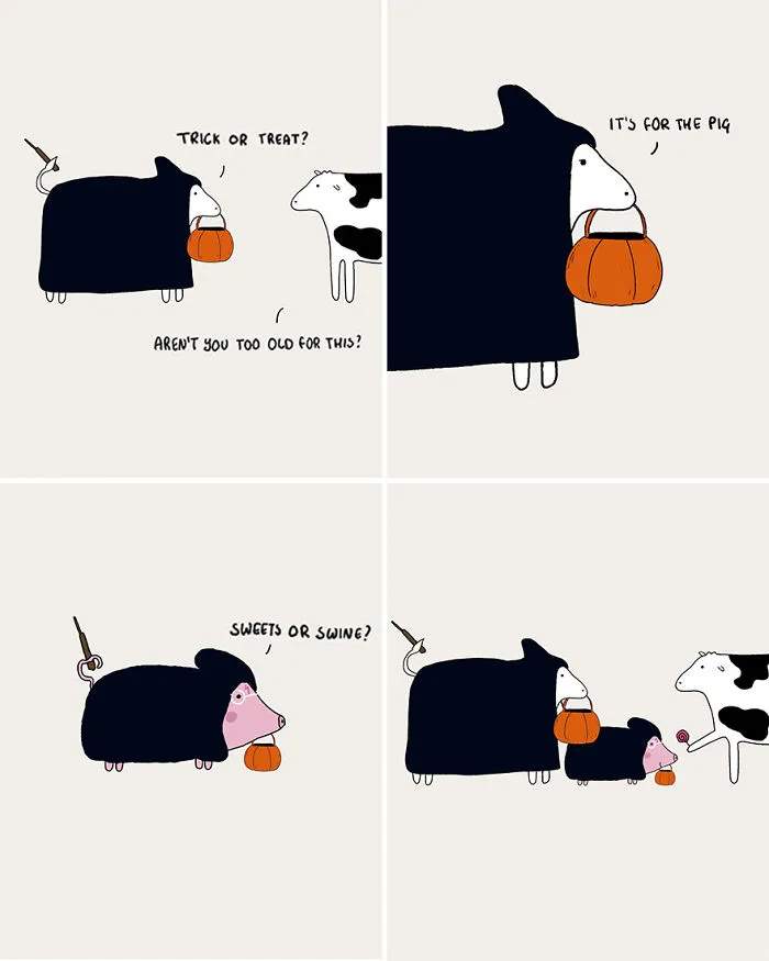 29 Relatable, Silly, And A Little Unhinged Illustrations Of Cows, Created By This Artist