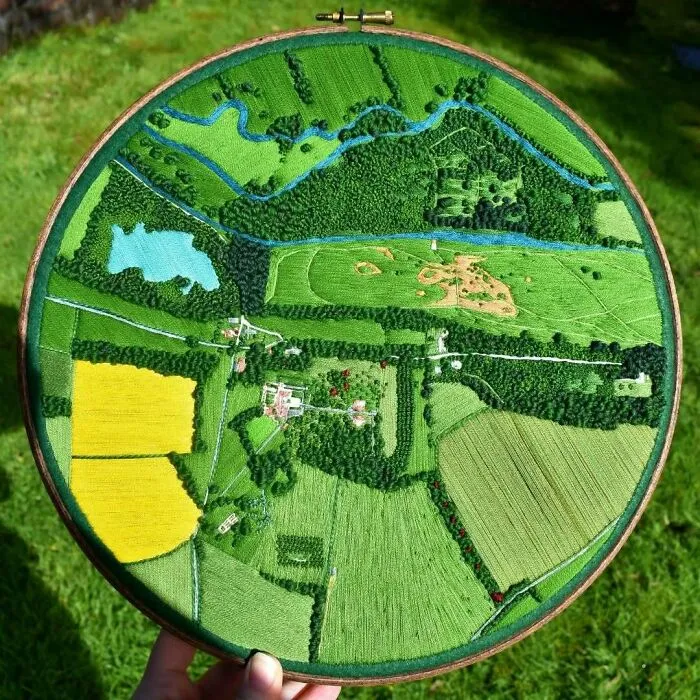 This Artist Embroiders Unbelievably Detailed Aerial Views Of Landscapes (47 Pics)