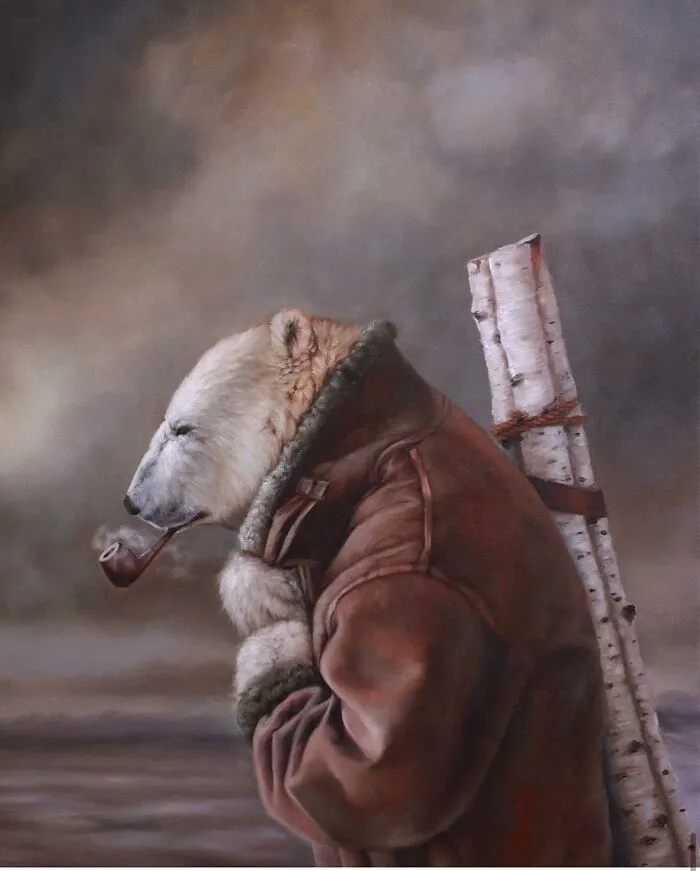 Artist’s 44 Thought-Provoking Paintings Where Animals Interact With The World As Humans