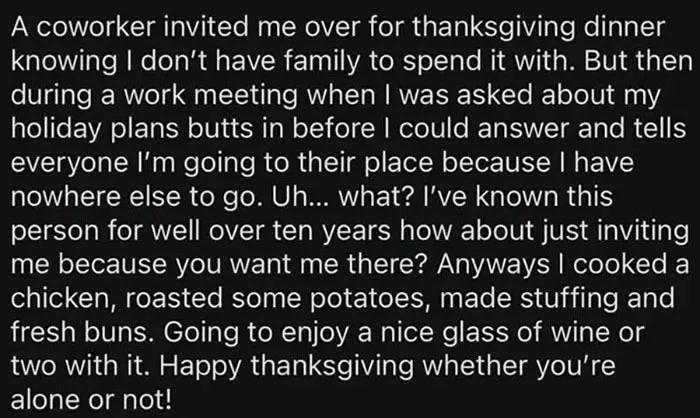Coworker Thinks I’m A Charity Case
