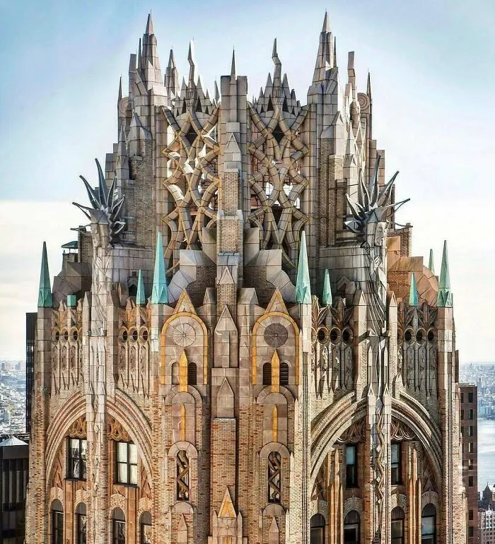 Art Deco Details On The Crown Of The Rca Victor Skyscraper In New York City