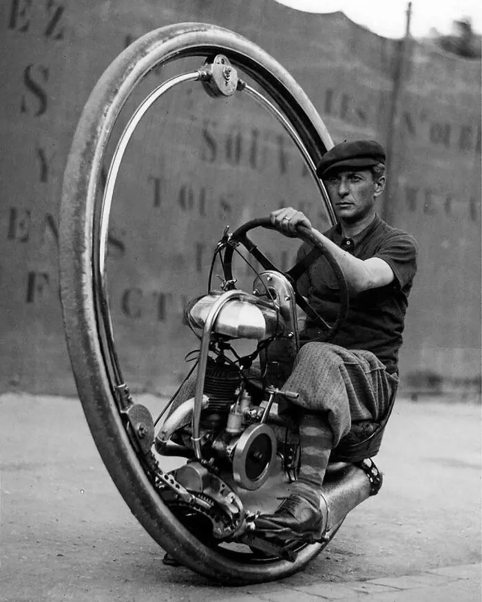 Davide Chislagi, The Italian Inventor, Testing Out His Version Of The 'Monowheel', 1933