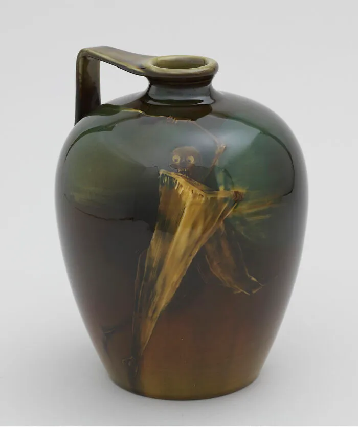 Glazed Earthenware Rookwood Vase Featuring An Image Of A Skeleton, American, 1891