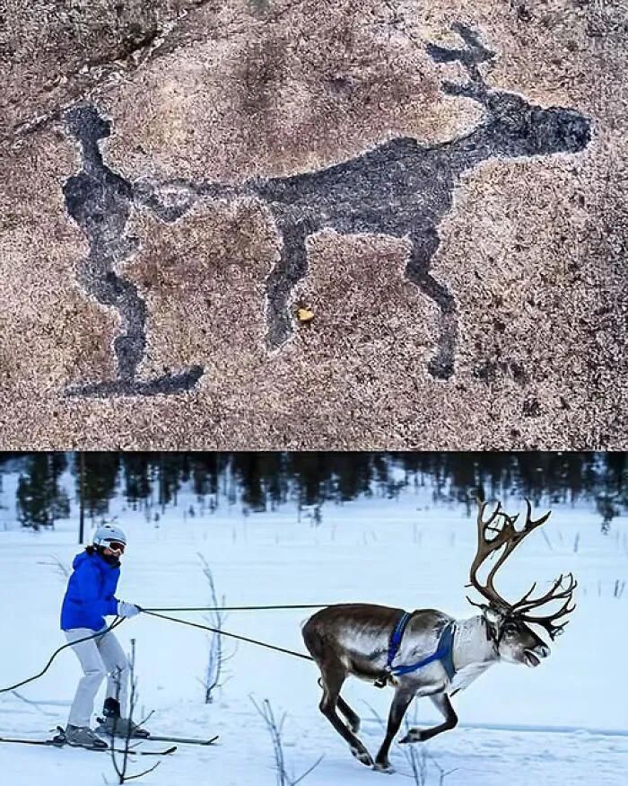 Carved Between 4000 And 3000 Bc, This Ancient Petroglyph By The Ancestors Of Today’s Finnic Peoples Shows Something Surprisingly Familiar—What Looks Like An Early Version Of Reindeer Skiing!