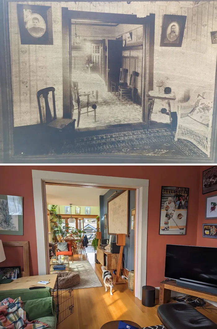 Photo Found In The Walls Of Our 1912 Build. Then vs. Now