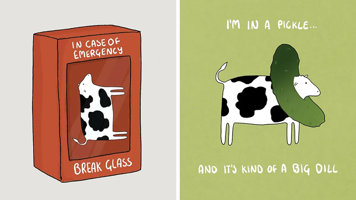 29 Relatable, Silly, And A Little Unhinged Illustrations Of Cows, Created By This Artist