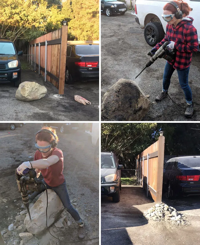 Mis vecinos imbéciles decidieron comportarse como unos completos borrachos haciendo rodar una roca de arenisca gigante delante de mi coche, pero se olvidaron de que soy una pequeña geóloga que tiene acceso a una desmenuzadora muy ruidosa a las 7:30 de la mañana.