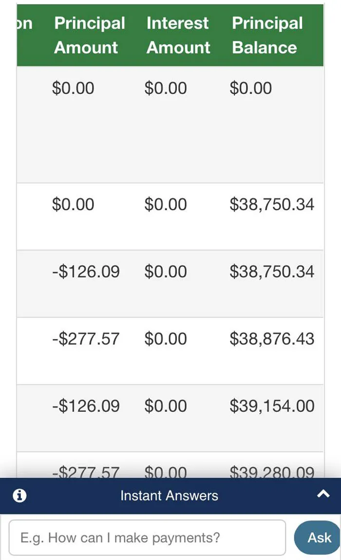 Tabla de saldos y montos principales en dólares canadienses.