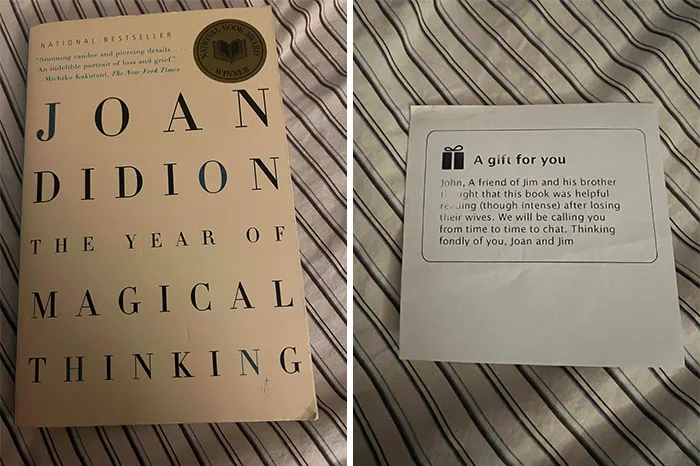 Book lovers share a cool bookmark on "The Year of Magical Thinking" by Joan Didion, with a personalized gift message.