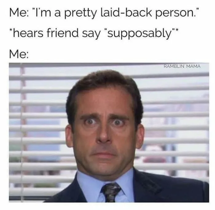 Man in suit with wide eyes reacting humorously, illustrating a laid-back person meme from daily laughs collection.